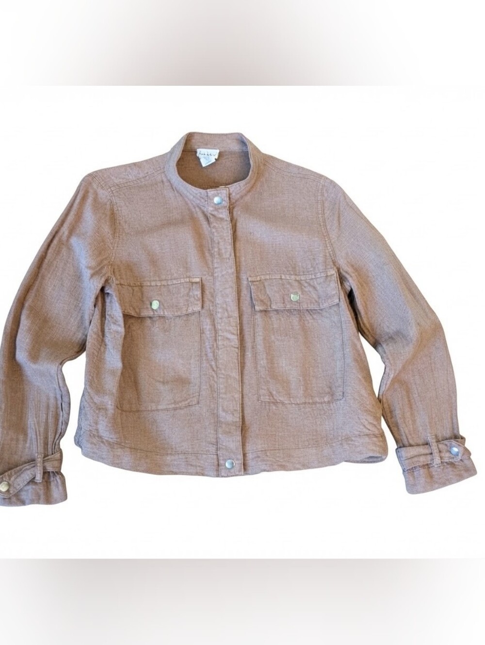 Nicole Miller New York Linen Blend Utility Jacket Shirt Brown M Fall Boho Chic